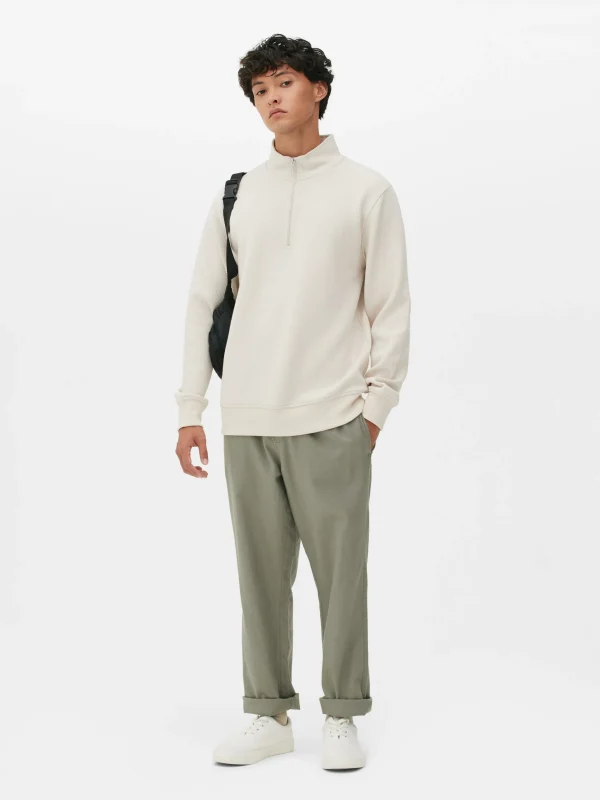 Primark Geometric Textured Quarter-Zip Sweatshirt Ivory Cheap