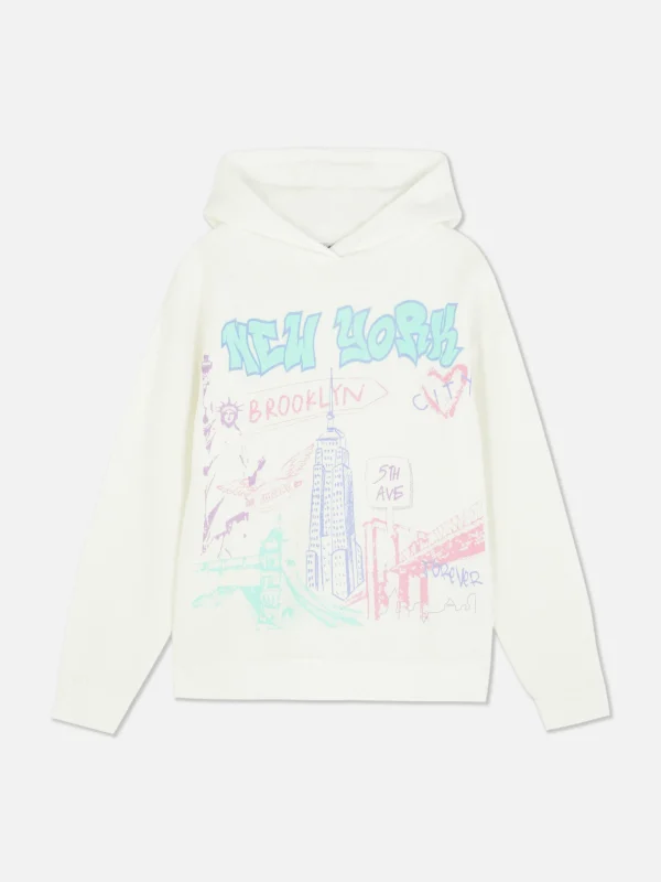 Primark Graphic Pullover Hoodie Ivory Discount