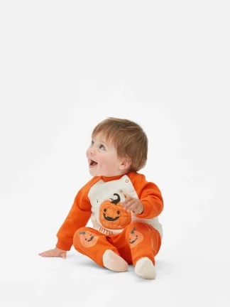 Primark Halloween Pumpkin Sweatshirt And Joggers Set Orange Cheap
