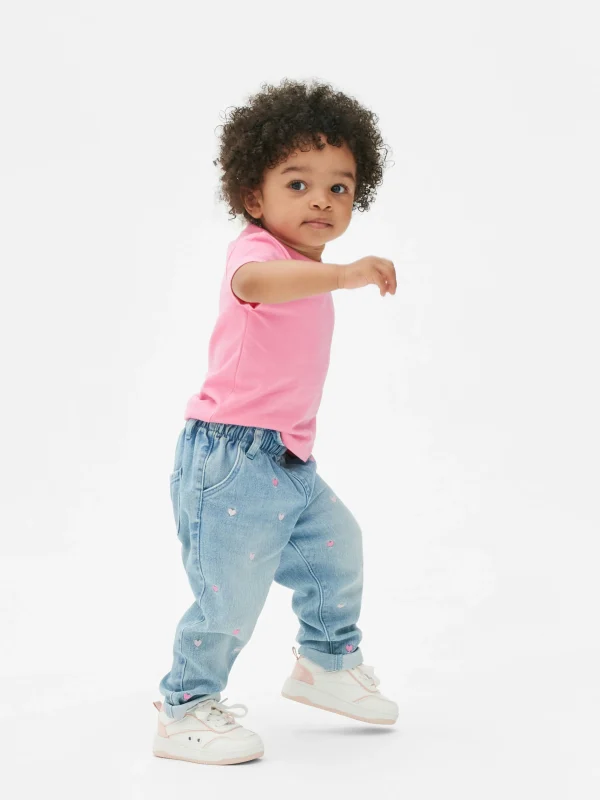 Primark Heart Embroidered Jeans Mid Blue Outlet