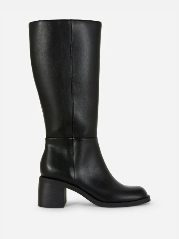 Primark Heeled Knee Boots Black Cheap