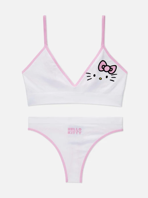 Primark Hello Kitty Seamless Triangle Bralette And Thong White Shop