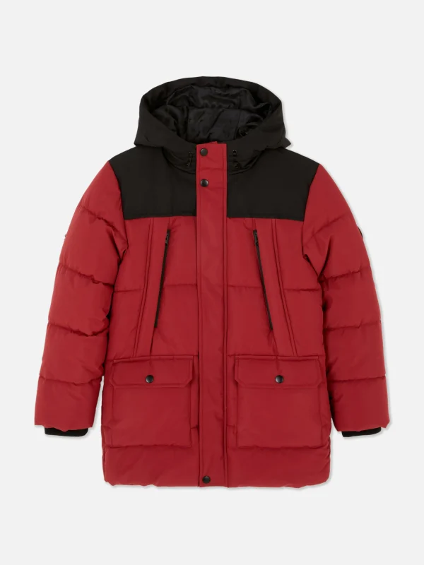 Primark Hooded Puffer Jacket Dark Red Hot