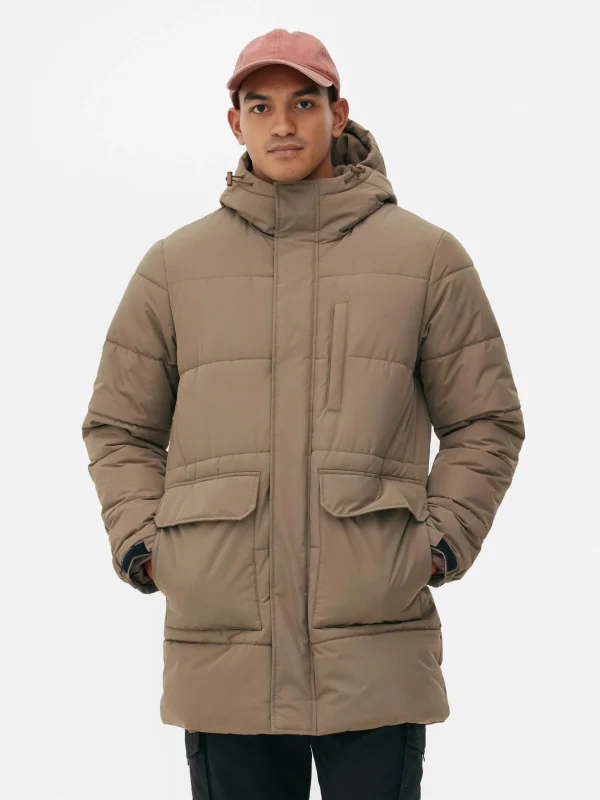 Primark Hooded Puffer Parka Taupe Cheap