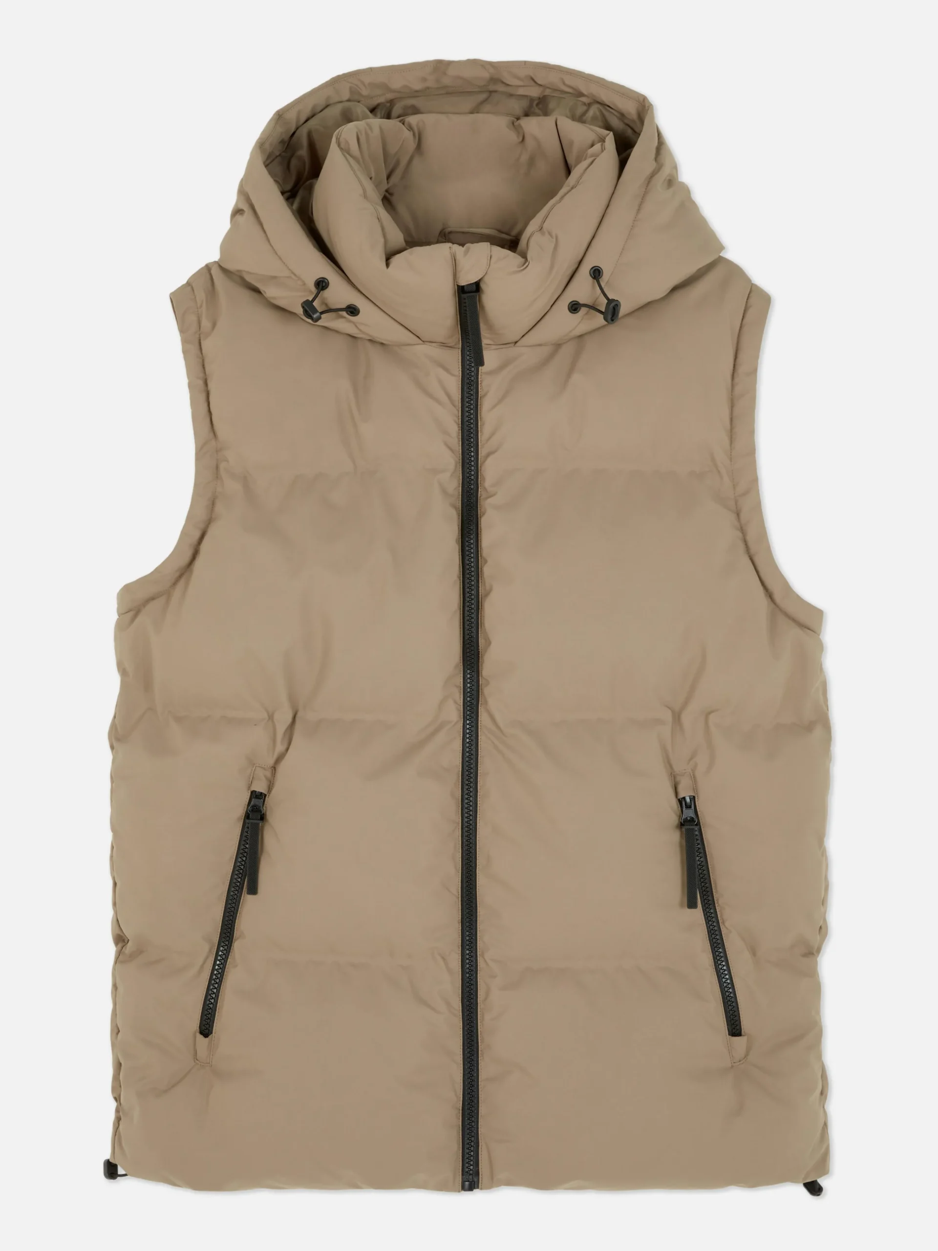 Primark Hooded Puffer Vest Tan Sale