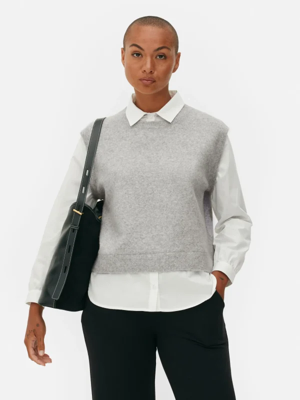 Primark 2-in-1 Layered Shirt Vest Light Gray Cheap