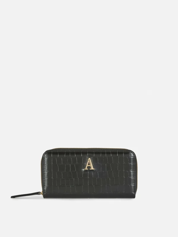 Primark Initial Mock Croc Zip-Around Purse Black Store