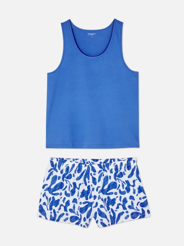 Primark Jersey Tank And Shorts Pajamas Bright Blue Discount