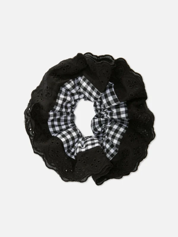 Primark Jumbo Gingham And Lace Scrunchie Black Best Sale