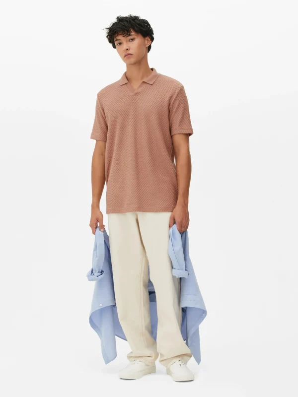 Primark Kem Textured Knit Polo Terracotta Flash Sale