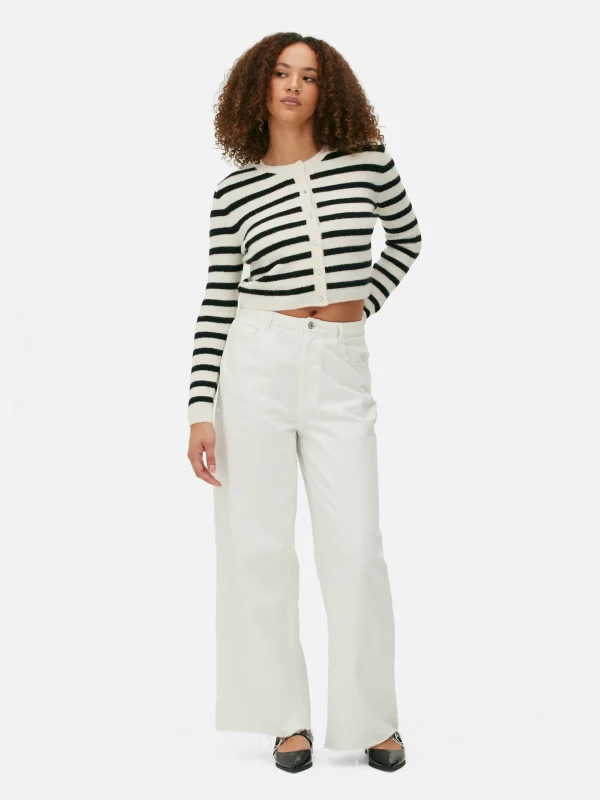Primark Knit Cardigan White/Black Flash Sale