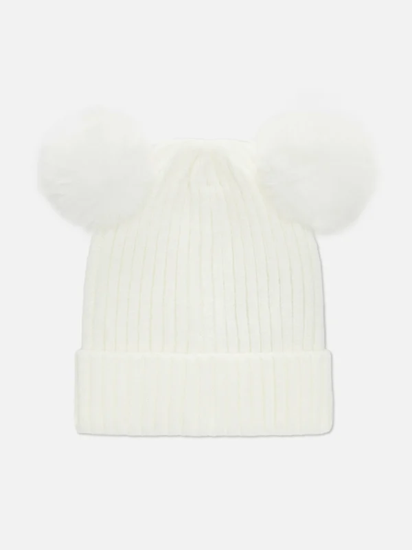 Primark Knit Pompom Beanie Cream Cheap