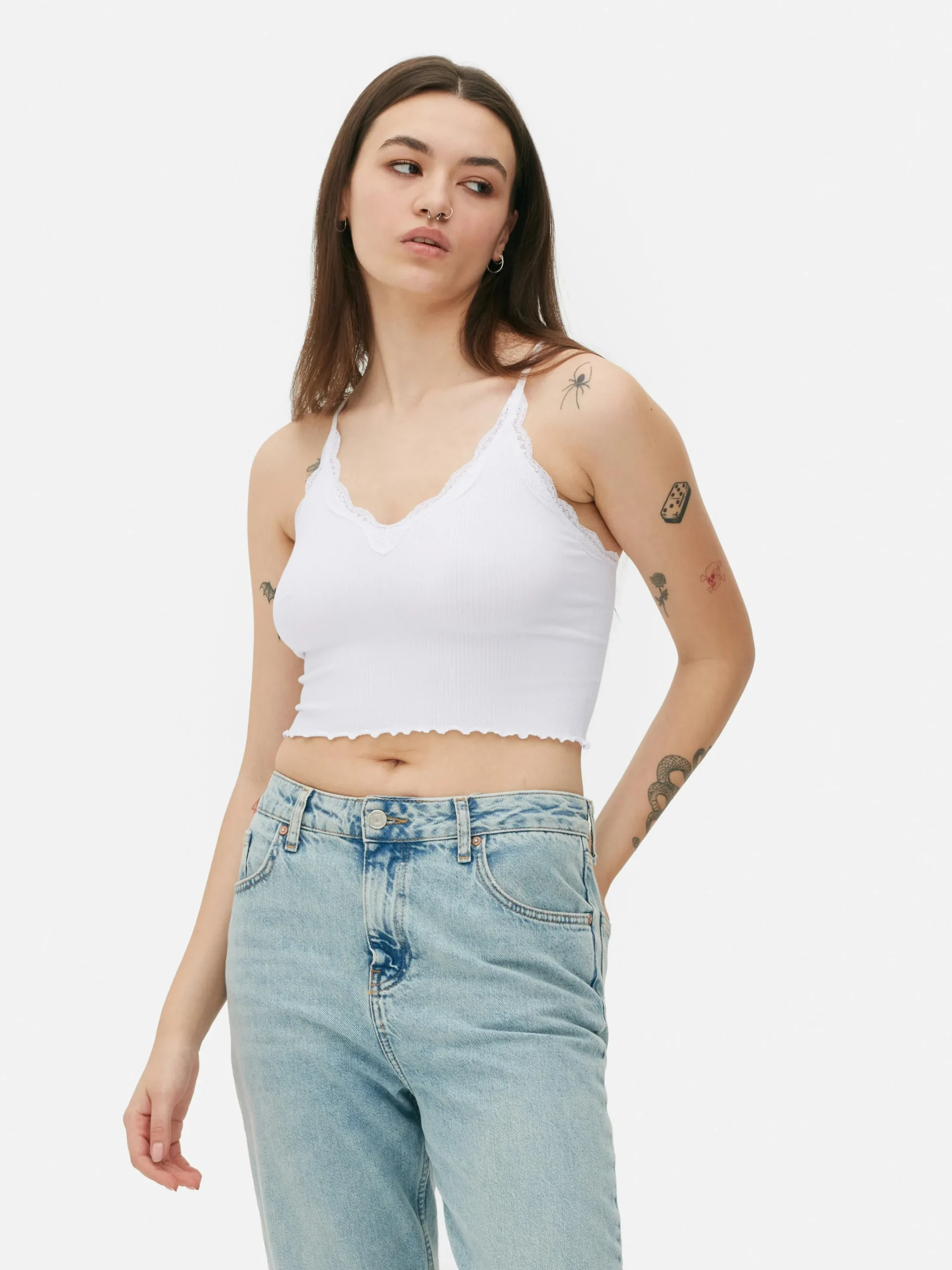 Primark Lace Trim Cropped Cami White Shop