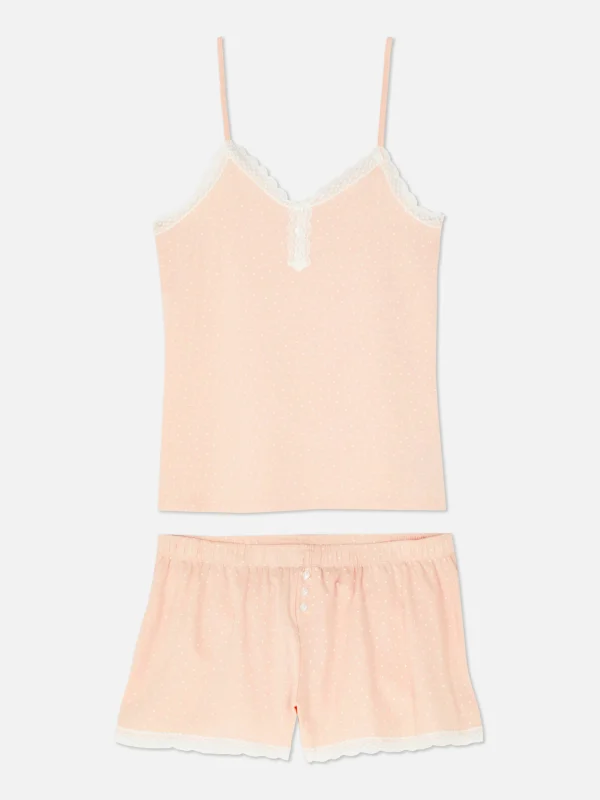 Primark Lace Trim Pajama Cami And Shorts Set Pink Best