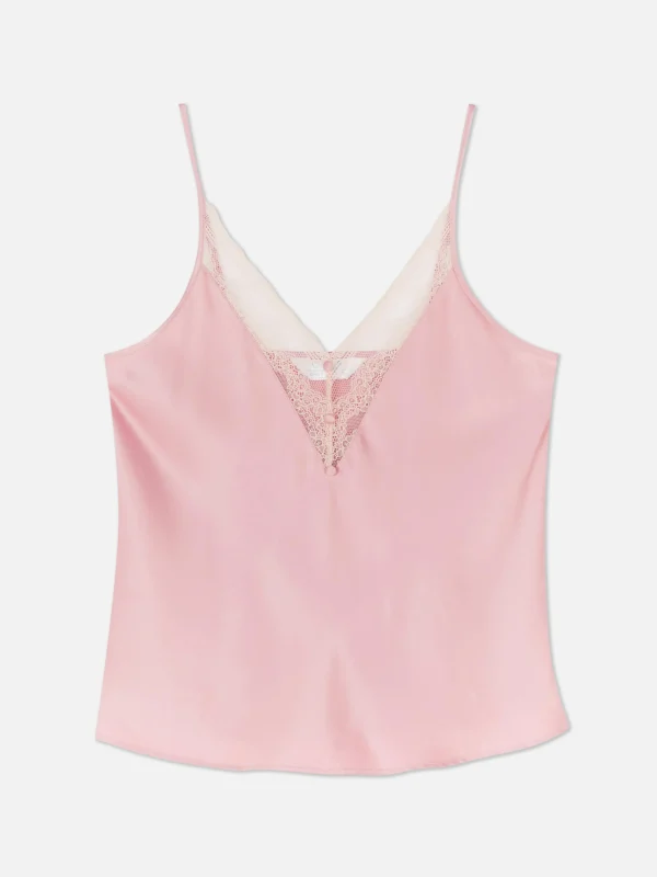 Primark Lace Trim Satin Pajama Cami Pink Hot