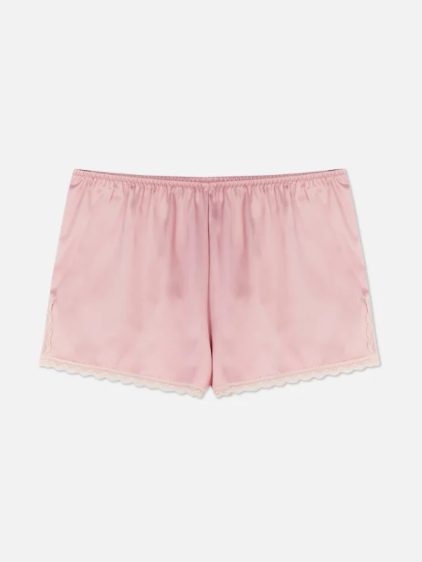 Primark Lace Trim Satin Pajama Shorts Pink Online