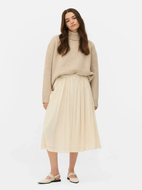 Primark Ladder Stripe Buttoned Midi Skirt Ivory Fashion
