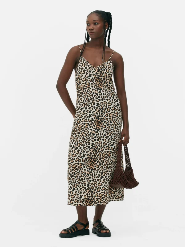 Primark Leopard Print Midi Slip Dress Beige Fashion