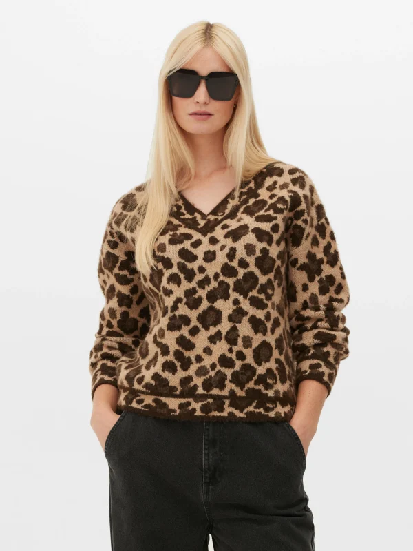 Primark Leopard V-Neck Sweater Multi Cheap