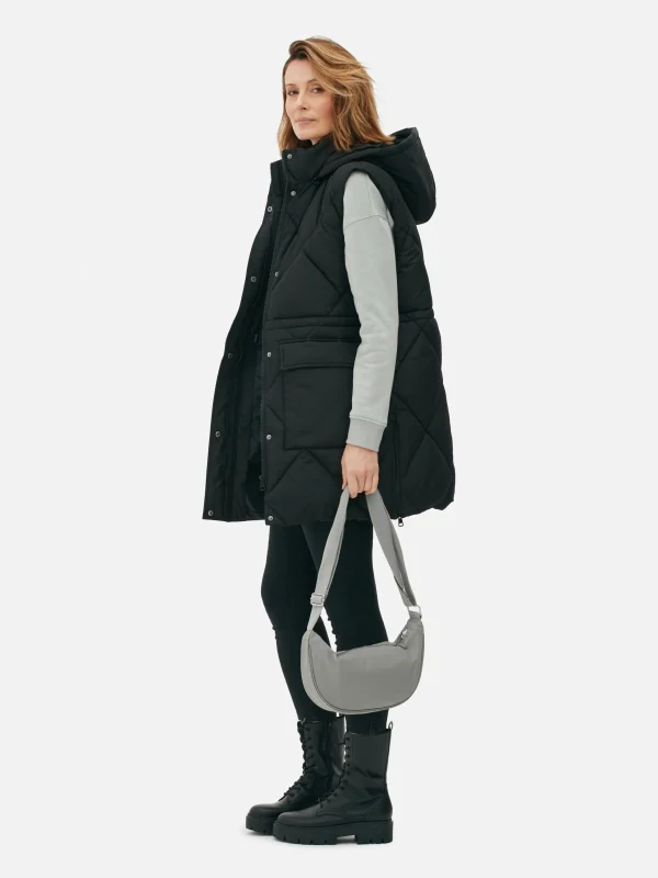 Primark Long Hooded Puffer Vest Black Fashion