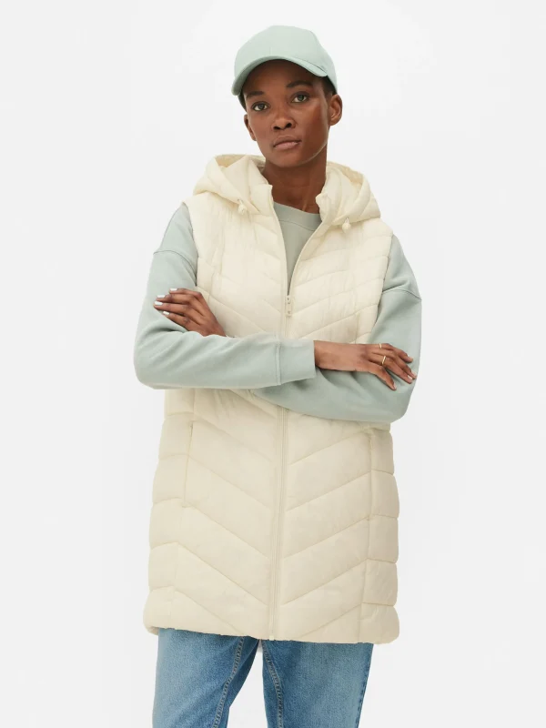 Primark Long Quilted Vest Cream Shop