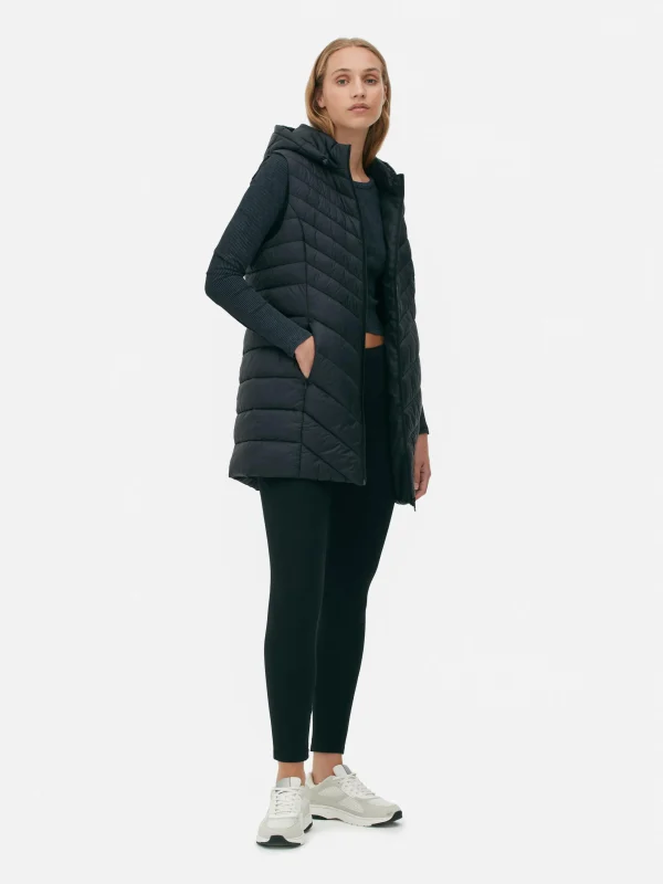 Primark Long Quilted Vest Black New