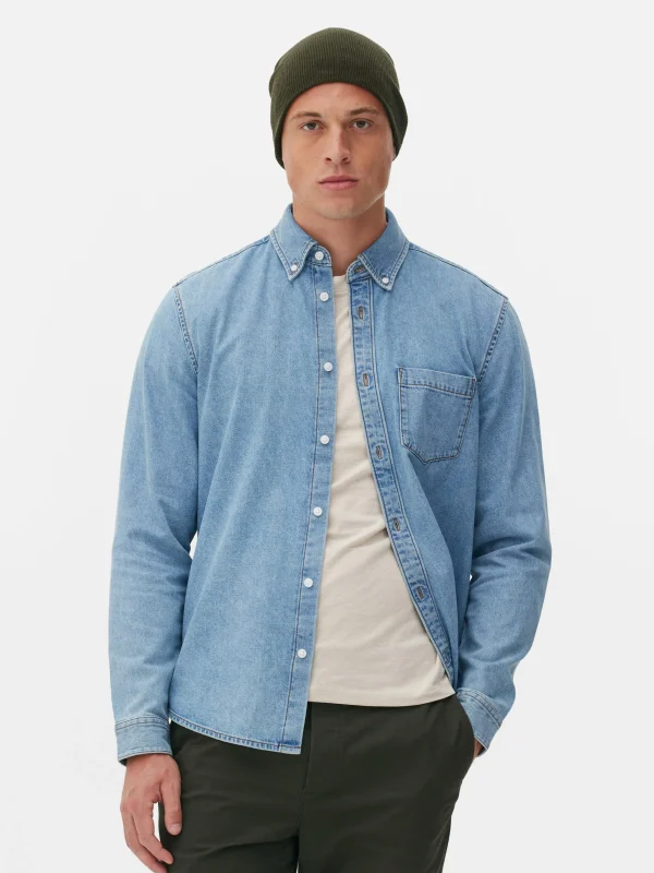 Primark Long Sleeve Cotton Twill Shirt Blue Flash Sale