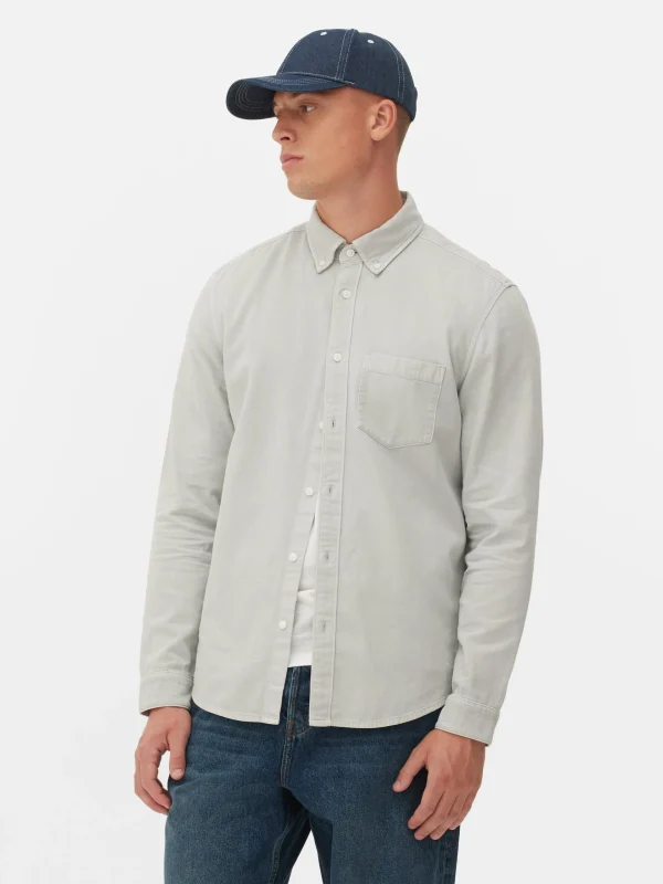 Primark Long Sleeve Cotton Twill Shirt Gray Outlet