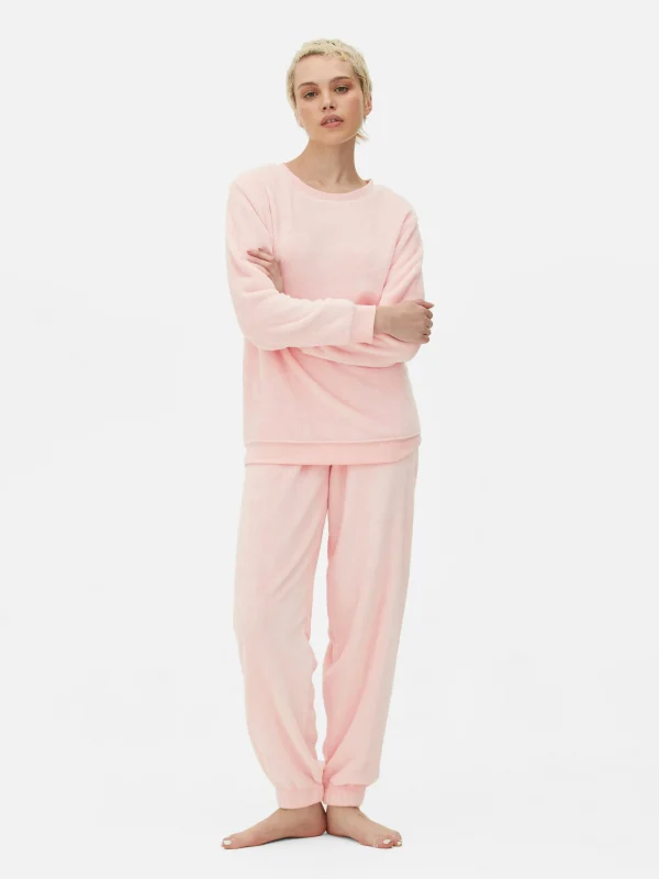 Primark Long Sleeve Fleece Pajamas Pink Online