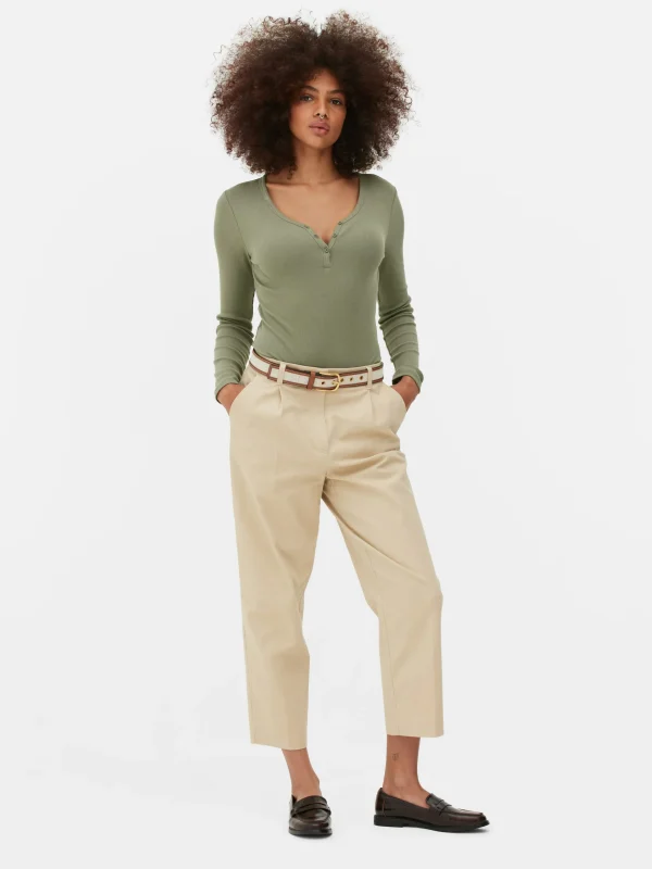 Primark Long Sleeve Henley Bodysuit Olive Fashion