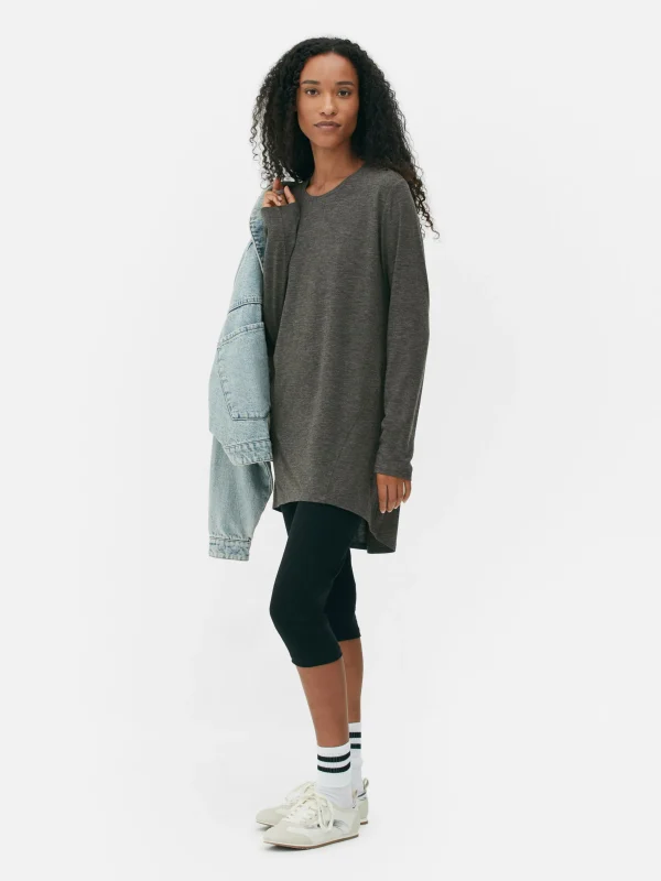 Primark Long Sleeve Long Curved Hem Top Charcoal New