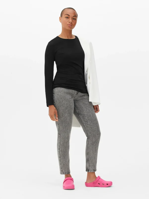 Primark Long Sleeve Stretch Top Black Fashion