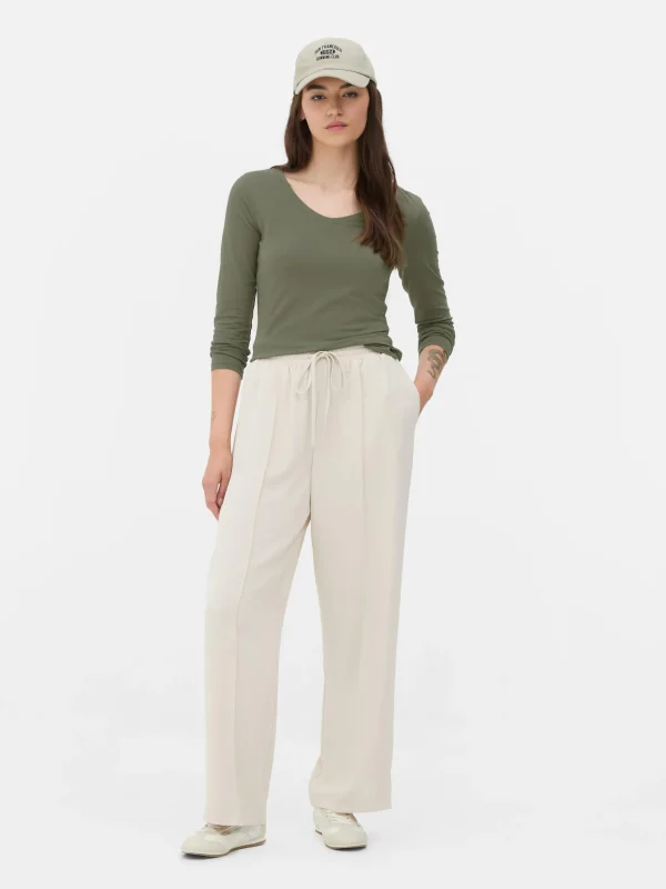 Primark Long Sleeve V-Neck T-Shirt Olive Cheap