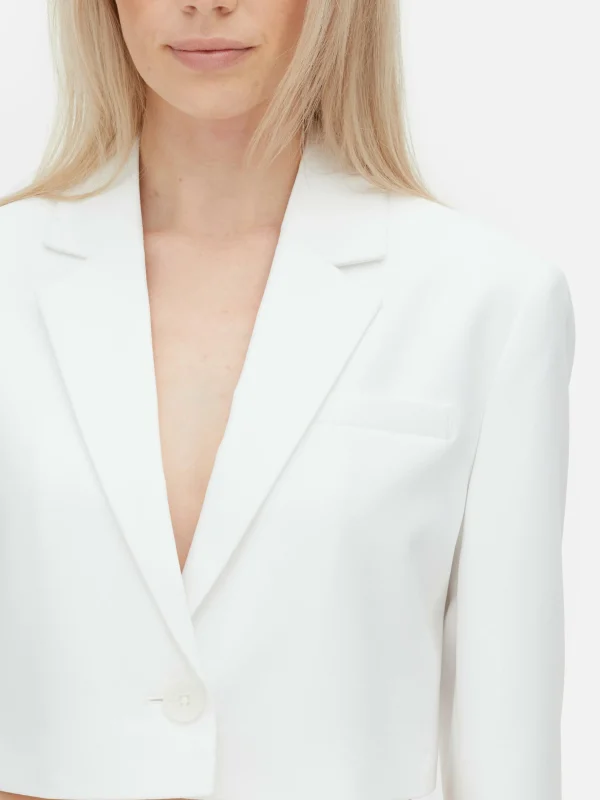 Primark Luna Single-Breasted Cropped Blazer White Clearance