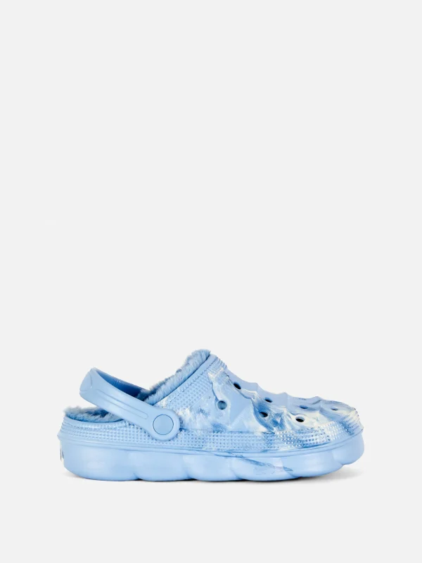 Primark Marble Faux Fur Lined Clogs Blue Best Sale