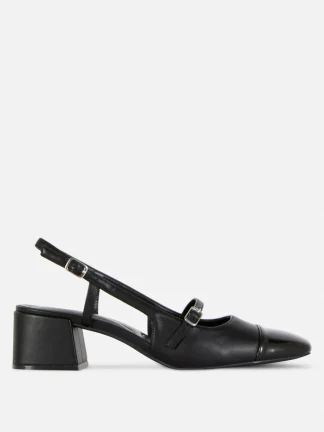 Primark Mary Jane Slingback Block Heels Black Outlet