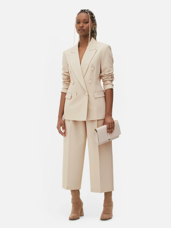 Primark Metallic Button Double Breasted Blazer Ivory Fashion