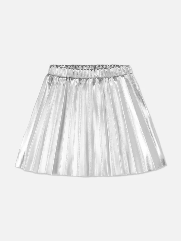 Primark Metallic Pleated Skirt Silver Hot