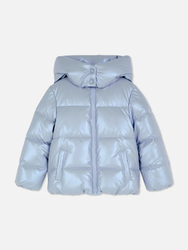 Primark Metallic Puffer Jacket Blue Sale