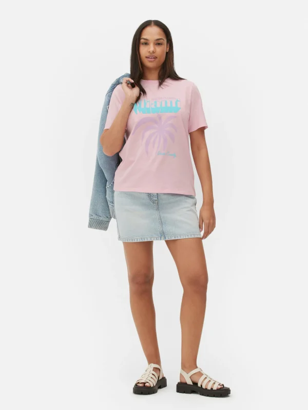 Primark Miami Print T-Shirt Pink Shop