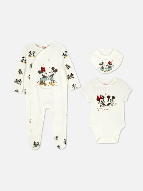 Primark Mickey And Minnie Mouse Sleeper, Bodysuit And Bib Ivory Hot