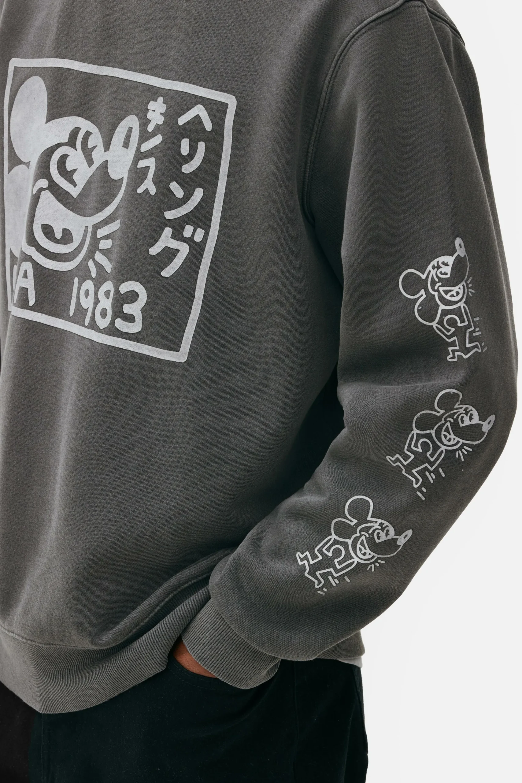 Primark Mickey Mouse X Keith Haring Acid Wash Sweatshirt Gray Discount