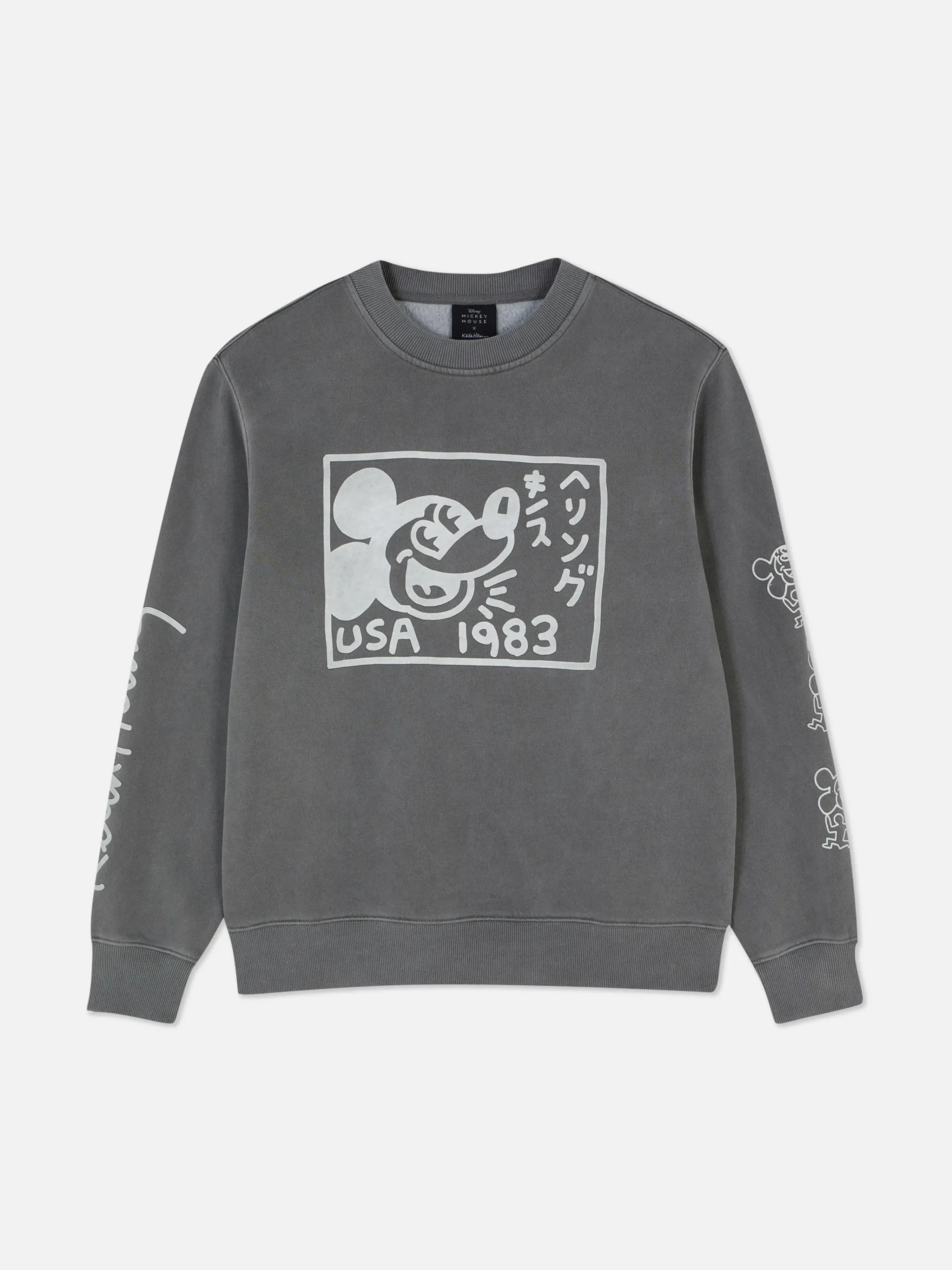 Primark Mickey Mouse X Keith Haring Acid Wash Sweatshirt Gray Discount