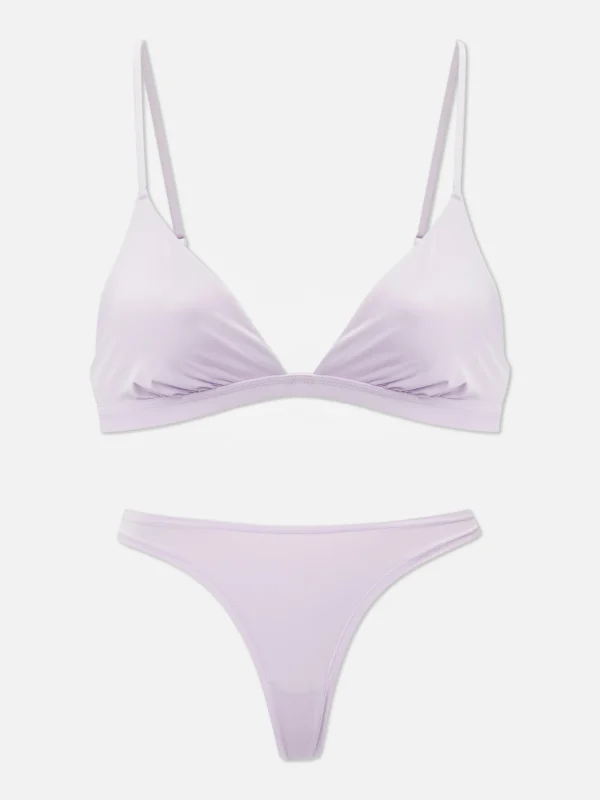 Primark Microfiber Triangle Bra And Thong Set Lilac Cheap