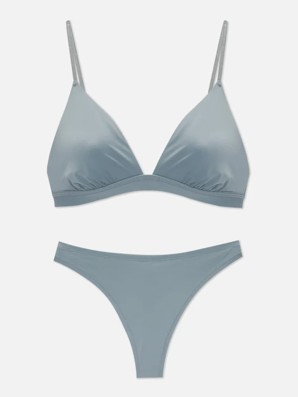 Primark Microfiber Triangle Bra And Thong Set Light Gray Discount