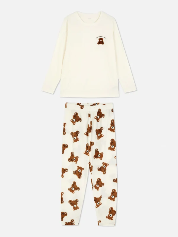 Primark Microfleece Long Sleeve Pajamas Ivory Cheap