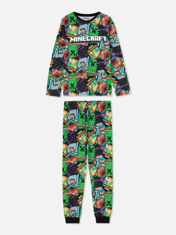 Primark Minecraft Long Sleeve T-Shirt And Bottoms Pajama Set Multi Clearance