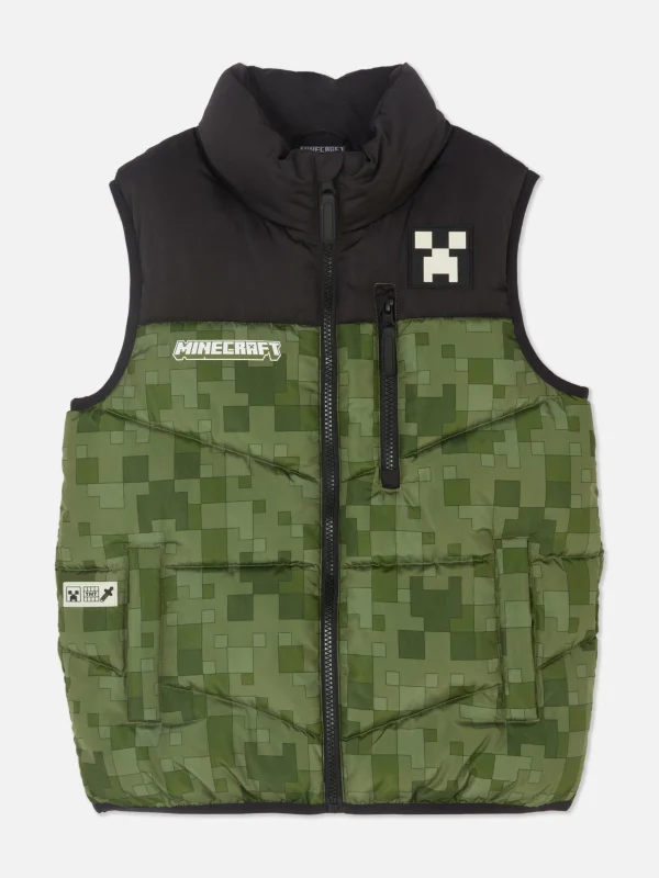 Primark Minecraft Zip-Up Puffer Vest Olive Cheap