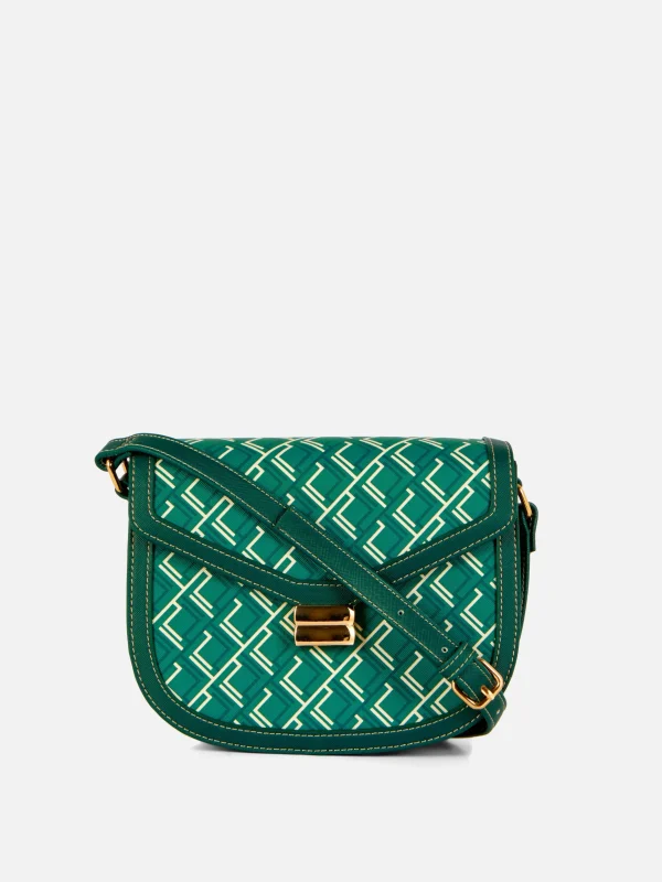 Primark Monogram Graphic Saddle Bag Green Clearance
