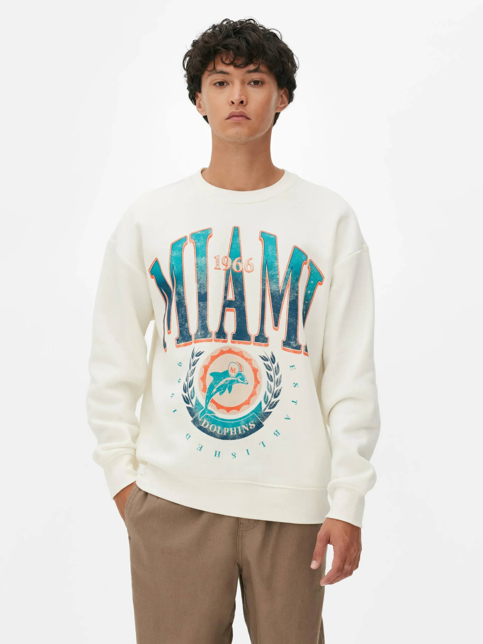 Primark NFL Miami Dolphins Graphic Sweatshirt Ivory Online